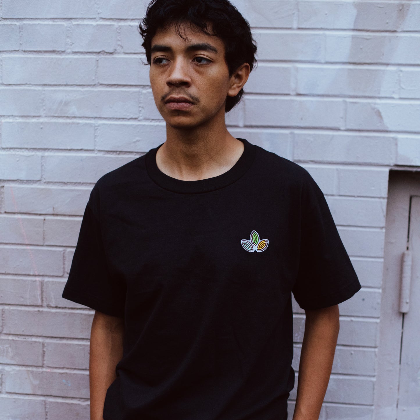 Leaves Embroidery T-Shirt Black