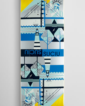 Habitat Suciu Cross Continental Twin Tail Skateboard Deck - Blue/Assorted Stains - 8.30