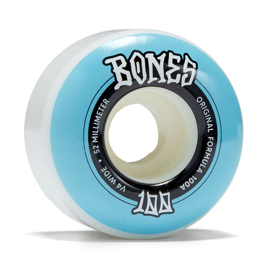 Bones 100s Wides 100a V4 Wide Skateboard Wheels - White - 52mm