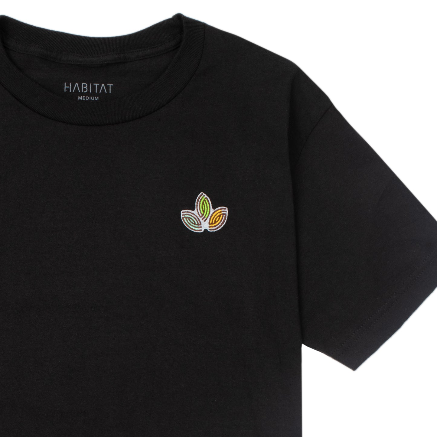 Leaves Embroidery T-Shirt Black