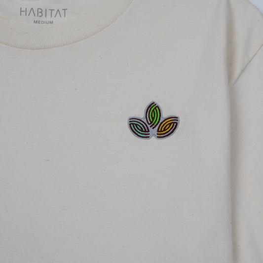 Leaves Embroidery T-Shirt Natural